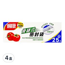 楓康 骨鏈式 夾鏈密封袋, 25入, 17x21cm, 無塑化劑 SGS合格, 中(17 x 21cm), 4盒