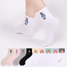 두발로 여성용 캐릭터 사랑해치바 + 베어 카바 양말 10켤레 세트
