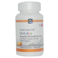 Nordic Naturals 小愛Q魚肝油加強膠囊，DHA Kids， 80mg EPA/120mg DHA， 180 軟膠囊， 4歲以上兒童適用, 180顆, 1瓶