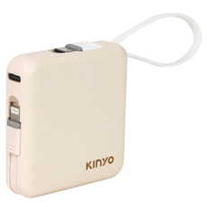 Kinyo 小方塊雙線夾心隨手充 5000mAh Type-C + Lightning 附Type-C充電線 65 x 65 x 18mm 95g, KPB-2302, 米黃色