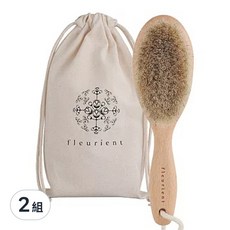 fleurient 芙樂莉 天然馬毛美體按摩刷, 山毛櫸木, 台灣製, 23.5cm x 6cm x 4cm, 2組