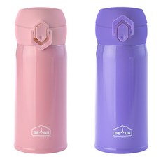 상상앤드 비비드 2중 진공 원터치 보온병, 핑크 + 퍼플, 350ml, 1세트