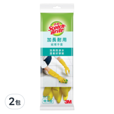 3M Scotch-Brite 百利 加長耐用絨裡手套, 黃色, 2包, 特大型