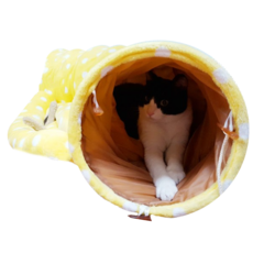 힐링타임 땡땡이 고양이 터널 + 방석, 옐로우, 1세트
