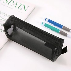 透明網紗筆袋Set 5, 經典黑文具收納包, 經典黑, 1組