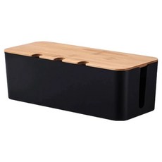 isona 三孔 竹板延長線收納盒 M(32 x 14 x 13cm), 黑色, 1個