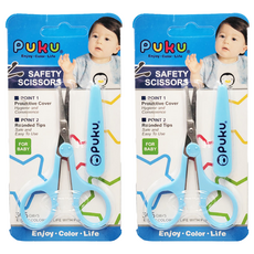 PUKU 藍色企鵝 微笑安全剪刀，含保護蓋，圓角設計, 2支