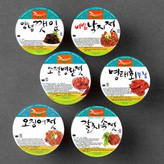 강경신안상회 반찬을부탁해 캠핑용 오징어젓 100g + 비빔낙지젓 100g + 소절명란젓 100g + 갈치속젓 100g + 명태회무침 100g + 양념깻잎 100g 세트 (냉장), 1세트