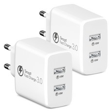 서가 36W 퀵차지 QC3.0 2포트 멀티 18W+18W 동시 USB 고속 충전기, 화이트, 2개 화이트, 2개