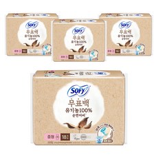 쏘피 유기농 순면커버에이 생리대 날개형, 중형, 18개입, 4개