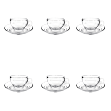 Ocean Glass 拿鐵咖啡杯盤組，Set 6杯 + 6盤，260ml，透明, 6組