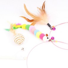 벨르펫 고양이 낚시대 깃털 + 애벌레 + 깃털공, 혼합색상, 1세트