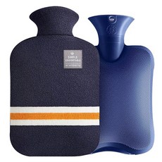 EVER HOUSE 基本熱水袋 2L+撞色條紋針織防燙布套 海軍藍, 1組