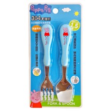 Peppa Pig 粉紅豬小妹 304不鏽鋼 造型餐具組 兒童專用 叉子湯匙組, 藍色 PP68141b, 叉子 + 湯匙, 1組