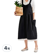 북유럽 심플 린넨 원피스 앞치마, 검정, 4개