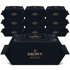 브라운 VIP 골드 블루 엠보싱 저자극 아기물티슈 캡형, 70매, 10팩