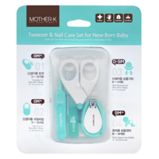 MOTHER-K 嬰幼兒安全指甲護理4件組, 新生兒適用,安全, 衛生, 薄荷綠色+白色, 1組