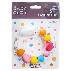 PUKU 藍色企鵝 Baby GaGa糖果安撫鍊, 色彩繽紛糖果造型 矽膠材質柔軟耐用 安全扣夾設計, 顏色隨機, 1條