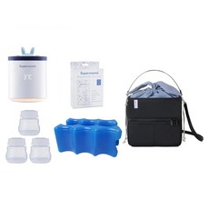 Super mama 溫奶神器輕旅行專用組, 星空小兔子攜帶式加熱溫奶器含儲奶瓶, 儲乳袋, 保冷(溫)袋和冰磚, 1組, 白色