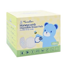 Snow Bear 小白熊 蜂巢乳墊60入, 含SAP高分子吸收體, 3D雲朵立體設計, 純棉原料, 雙條背膠, 5g, 60入, 1盒