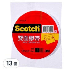 3M Scotch 雙面膠帶, 黏性佳 易撕 適用於一般文書、信封、勞作 12mm x 15yd, 668, 13個