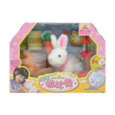 MIMI PETSHOP 迷你MIMI絨毛玩具, 粉嫩白兔，可輕盈蹦跳，附飼養零件，電子式寵物, 28cm, 淘氣拉比兔, 1盒