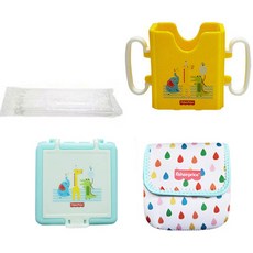 fisher-price 費雪 Flexa 可折疊雙把手飲料架+收納盒+收納包+吸管 50入, 藍色(收納盒+收納包), 1組