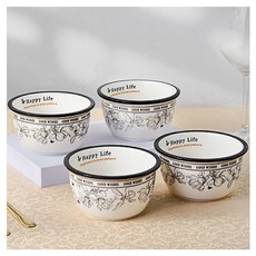 Homely Zakka 法式經典復古黑白浪漫系列 陶瓷多件式飯碗組 Set 5, 唯美花朵, 飯碗, 1組