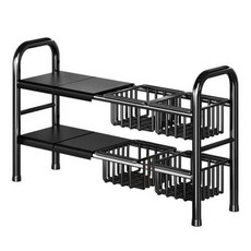 EDISH 下水槽雙層收納籃置物架，碳鋼+PP材質，24.7 x 48.5 x 53-88cm, 2層, 1個