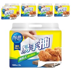 得意 抽取式廚房紙巾 易手抽 100抽x3包, 3包, 6袋