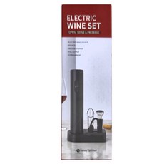 電動紅酒開瓶器套裝，含開瓶器、倒酒器、真空塞、割箔器、儲存底座，電池供電, 1個