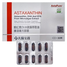 大醫生技 蝦紅素DHA微藻萃取油腸溶複方膠囊，含蝦紅素 DHA EPA，30顆, 0.6g, 1盒