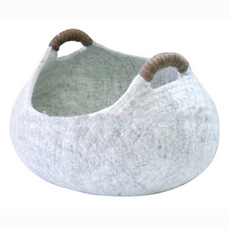 MARUSHIN 丸真 手工製羊毛氈收納袋/貓窩，米白L(有握柄)，100%羊毛 (天然紐西蘭羊毛), L ( 直徑40 x 高30cm ), 米白