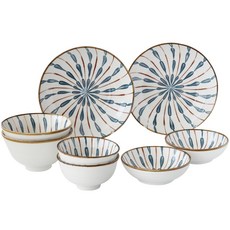 JUSTHOME 日式彩十陶瓷碗盤餐具8件組, 4.5吋飯碗2個 + 5.5吋多用丼2個 + 5.25吋淺皿2個 + 8吋湯盤2個, 混色, 1組