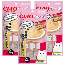 INABA CIAO 啾嚕 肉泥 腎臟保健配方, 日本國產, 綠茶消臭, 條狀包裝, 14gx4本, 鮪魚, 56g, 3袋