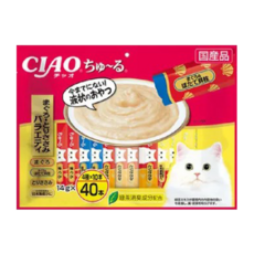 INABA CIAO 肉泥 鮪魚雞肉綜合口味, 綠茶除臭成分配方, 40個小包裝, 560g, 1袋