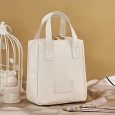 貝殼手提化妝包 Set 2入, PU皮革, 奶油白, 27cm x 16cm x 6cm, 超大容量, 16 x 6 x 21cm