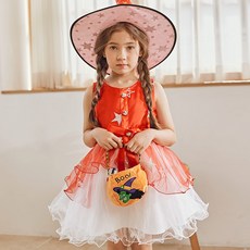 여아용 스타 마녀 코스튬 드레스 + 모자 + 사탕바구니