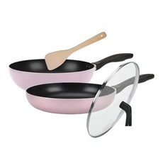 cook power 鍋寶 金鑽不沾鍋 30cm 4件組-玫瑰金 (炒鍋+平底鍋+可立式鍋蓋+木鏟) 粉色, 1組