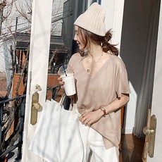 난닝구 여성용 졸리탑 브이넥 반팔티