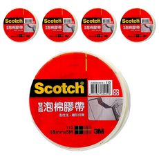 3M Scotch 雙面泡棉膠帶, 教室裝飾/日常裝飾/修繕用途, EVA泡棉, 黏性佳, 室內戶外都適用, 5個