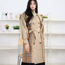 페이퍼먼츠 루즈핏 러플 빈티지 더블 버튼 체크 트렌치 코트 원피스 6705