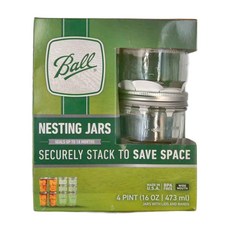 Ball 梅森 玻璃梅森罐 寬口疊疊Set，4個，16oz (473 ml), 附蓋和瓶環, 473ml, 1組