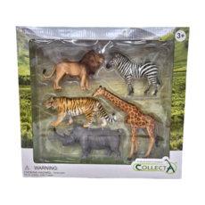 COLLECTA 野生動物禮盒組 5入 Set (獅子, 斑馬, 老虎, 長頸鹿, 犀牛), 1組
