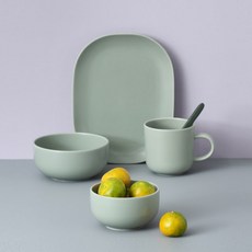 BOWLBOWL Retro-Line 一人餐具組, 飯碗+湯碗+馬克杯 320ml+盤子 M號, 綠茶拿鐵, 1組