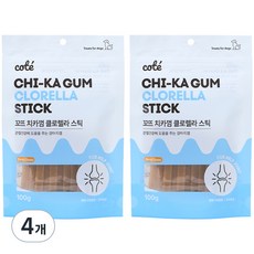 꼬뜨 치석 제거 치카껌 강아지 간식, 클로렐라, 100g, 4개 - 꼬뜨치카껌