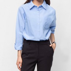 CARET 女款舒適牛津襯衫，長袖，淺藍色, Free Size