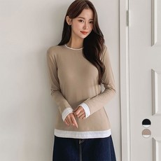 아피나르 여성용 페이크 레이어드 긴팔 티셔츠
