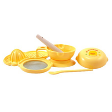 PiYOPiYO 黃色小鴨 嬰幼兒七件組食物調理器 Set, 濾網+餵食湯匙+研磨蓋子+研磨板+榨擠果汁器+研磨器, 黃色, 1組