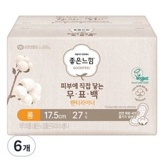 좋은느낌 피부에 직접 닿는 무표백 유기농순면 팬티라이너, 롱, 27개입, 6개